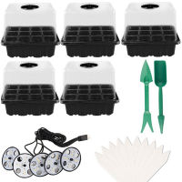 5pcs Flat Bottom Hydroponics Greenhouse Heat Preservation With Label Recycled Garden Planting Vegetable Growing 12 Holes Adjustable Dome Lids Nursery Tray