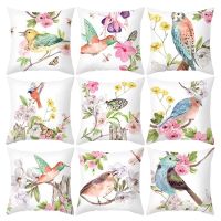 Cushion Cover Simple Painting Printed Pillow Covers 18x18 Inches Sofa Decorations Bird Flower Polyester Pillowcase