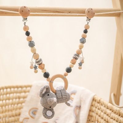 Cartoon Animal Stroller Toy Wooden Pram Clip Toys Crochet Rattle Necklace Mobile Holder Dummy Clip Pacifier Chain for Baby Gift