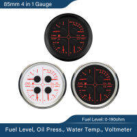 เกจ์วัด0-80Psi น้ำมันอเนกประสงค์85มม. 4 In 1ระดับแรงดันเชื้อเพลิงน้ำมัน120-240 ℉ อุณหภูมิน้ำ8-16V โวลต์มิเตอร์แสงไฟสีแดงสำหรับรถยนต์เรือรถจักยานยนต์กันน้ำ