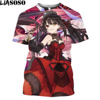 LIASOSO Date A Live Tokisaki Kurumi Sexy Girls Print Otaku Graphic T-Shirt Mangas Anime Short Sleeve Harajuku Shirt For Men