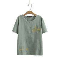 【มีไซส์ใหญ่】Plus Size XL-4XL Womens Full Cotton Summer Tshirts Leaf Embroidery A-line Tops Vintage Female Shirts