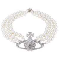 Westwood Vivian West Queen Vivian Vivienne three-layer pearl full diamond Saturn necklace necklace shining bride wedding