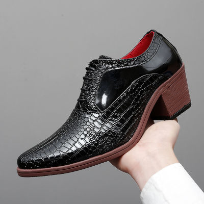 TOP☆Men Patent Leather Oxford Shoes Breathable Pointed Toe High Heels Formal Business Prom Fashion Dress Wedding Groom Shoes