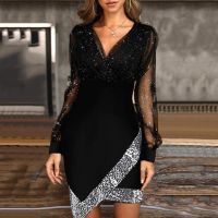 【YF】 WomenS Solid Color Sexy Evening Party Dress Sequins Long Sleeve A-Line Wedding 2021 Luxury Vestidos De Night