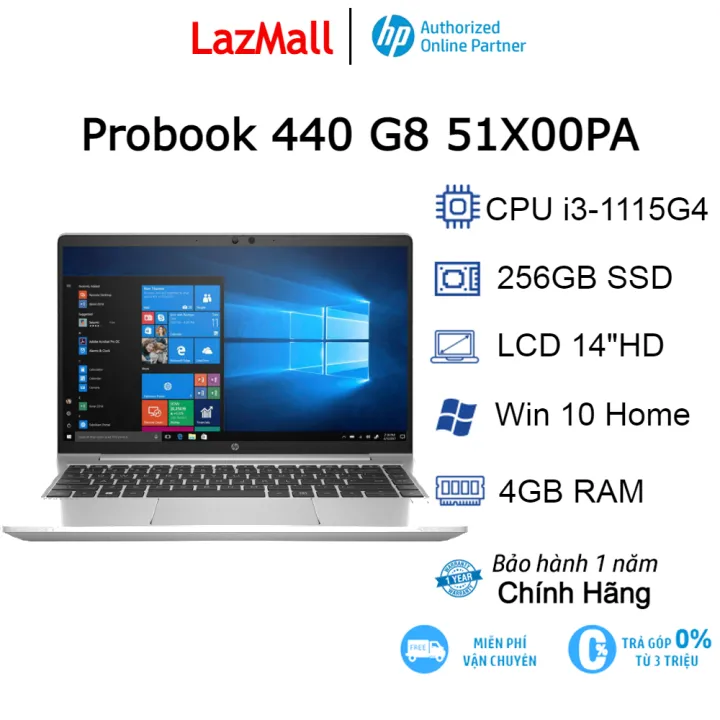 [Voucher 1Tr] Laptop HP Probook 440 G8 51X00PA i3-1115G4| 4GB| 256GB| OB| 14″HD| Win10 (Bạc)