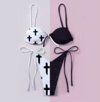 【LZ】◐✢  Yiciovy conjunto de biquíni de duas peças feminino engraçado dia das bruxas piscina festa retalhos cor tie-up carta padrão biquinis dividir maiôs