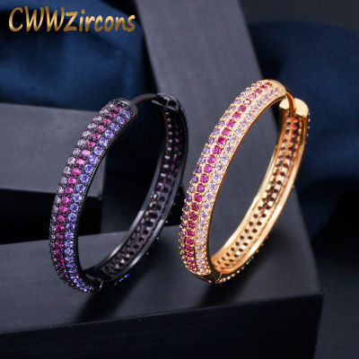 CWWZircons Designer Rainbow Red Purple Cubic Zirconia Big Round Black Gold Huggie Hoop Earrings for Women Gift Accessories CZ564