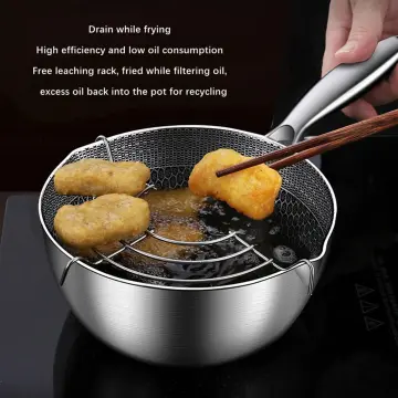 Deep Frying Pot With Strainer Basket Japanese Tempura Frying Pot