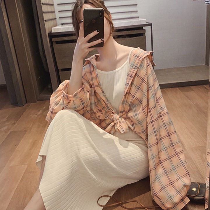 yui-เสื้อเชิ้ตลายสก็อต-วินเทจ-สีสันสดใส-8668