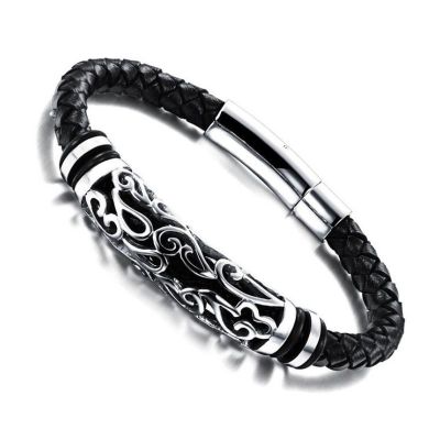 Personality Fashion Men 39;s Hand Wear Leather Rope Braided Bracelet Classic Hollow High Quality Metal Casual Jewelry