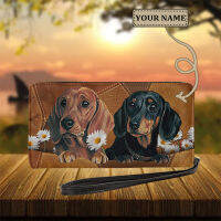 ผู้หญิงหนังยาวเปลี่ยนกระเป๋าน่ารัก Dachshund พิมพ์ Wristlet กระเป๋าซิปสุภาพสตรีมัลติฟังก์ชั่ผู้ถือบัตรกระเป๋าเงินสด