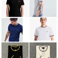 FRED PERRY เสื้อยืดชุดเดรสคอกลมสำหรับหน้าร้อนมีหูลายข้าวสาลี,ผ้าฝ้ายแท้แฟชั่นสไตล์มหาลัยใหม่เรียบง่ายเสื้อซับในตัวป้องกัน