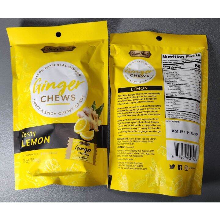 ``eof33638 BALI’S BEST GINGER CHEWS Zesty Lemon 144g P99 Lazada PH