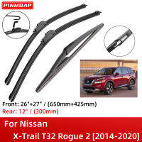 For Nissan X-Trail T32 Rogue 2 2014-2020 26"+17"+12" Front Rear Wiper Blades Brushes Cutter Accessories 2016 2017 2018 2019 2020