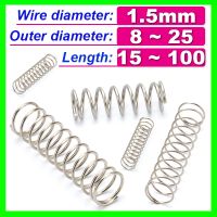 ♘ 10pcs 304 Stainless Steel Spring Wire Diameter 1.5mm Compress Pressure Spring Rotor Return Buffer Cylidrical Coil Od 8mm 25mm