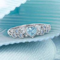 【cw】 Brocade WISH Hot-Selling New Arrival Blue Ocean Heart Ring Love Womens Peach Heart Ring Cross-Border Explosion Models