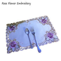 ใหม่ซาติน Rose ดอกไม้เย็บปักถักร้อย Place ตารางผ้าจาน placemat คริสต์มาสกาแฟชา Coaster ถ้วย Doily งานแต่งงาน engineeng