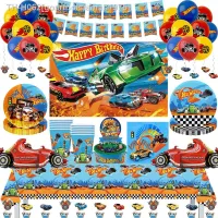 ❧ Racing Car Birthday Party Decorations Hot Wheels Paper Cup Plate Napkin Tablecloth Balloon Banner for Kids Party Shower Supplies