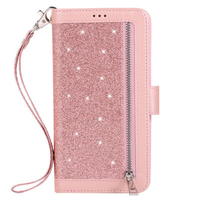 Leather Flip Bling Case For Samsung Galaxy S20 S21 FE S10 S9 S8 Plus Note 8 9 10 20 Ultra S7 Edge Zipper Wallet Card Phone Cover