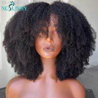 Afro Kinky Curly Bang Wig Human Hair Wigs With Bangs Full Machine Made Scalp Top Wig For Women Remy Brazilian Hair Xcsunny [ Hot sell ] ea1voy