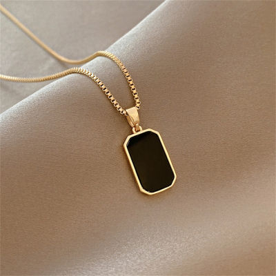 Long Women Black Gold Exquisite Jewelry Minimalist Necklace Rectangular
