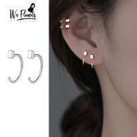 We Flower 1 Pair Ins S925 Silver Small Cube Open Hoop Earrings for Women Girls