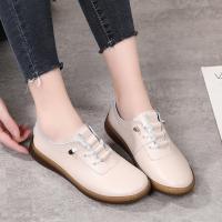 WOVO Flat Shoes Women Leather White Shoes Kasut Perempuan Plus Size 41 Korean Shoes Soft Casual Women Shoes