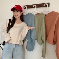 COD Triple A Crop top Long sleeve t shirt Womens casual loose round neck sweater