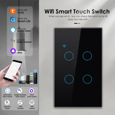 TUYA สวิตช์สมาร์ททัช WiFi สำหรับ Alexa และ Go-Ogle Home Assistant,ขนาด1/4 "หลอดไฟบ้านปุ่มติดผนังสำหรับ Alexa และ Go-Ogle