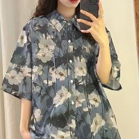 ▦✥ Retro floral shirts for men and women loose summer new han edition ins joker wind shirt inside take students sweet cool