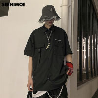 Seenimoe 22ss New Mens High Streets T Shirt Retro Korean Style Black Punk Solid Ribbons Streetwear Tactical Tshirts Techwear