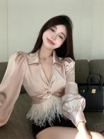 Basic Women Solid Shirt And Blouse V-Neck Tshirt Long Sleeve Sexy Female All-Match Elegant Slim Crop Tops