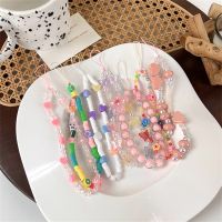 Fashion Colorful Acrylic Beads Mobile Phone Chain For Girls Cellphone Strap Anti-Lost Lanyard Hanging Cord Jewelry Accessories