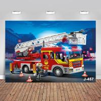 【HOT】 Firetruck Backdrop Birthday Decoration Supplies Fireman Truck Firefighter Background for