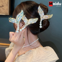 Maidu Jewelry เพิร์ลแฟลชเจาะ Fishtail กิ๊บสำหรับผู้หญิงล่าสุดด้านหลังของหัวฉลามคลิปกิ๊บ