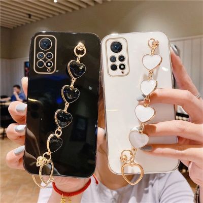 Fashion Plating Love Heart Bracelet Chain Case For Xiaomi Redmi Note 11 12 11S 10 10S 10C 10A 9S 9T 9C 12T Shockproof Case Cover