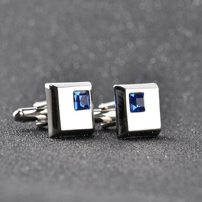 คู่คุณภาพสูงอินเทรนด์เงินสีสแควร์ Cufflinks คลาสสิกผู้ชายหรูหราสีฟ้าสีขาวคริสตัล Cuff Links เสื้อฝรั่งเศส Cufflink-Yrrey