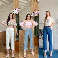 newcuteshop - กางเกงยีนส์เอวสูงพับขา " Cylinder jeans " (JL-047/ 063)