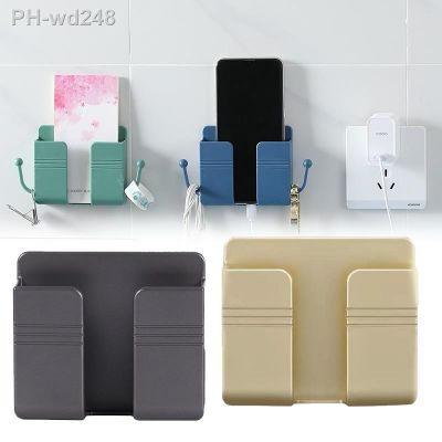 ✒ Wall Mobile Phone Holder Plug Phone Charging Stand Remote Control Storage Box Bracket Punch-Free Mounted Organizer Dock Stand
