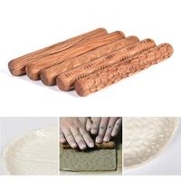 1PCS Pottery Tools Wooden Hand Pressure Roller Sculpture Wood Grain Pattern Relief Stick Mud Roller Clay Polymer Mold