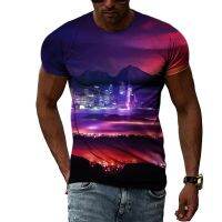 Summer Creative Fashion City Landscape Mens t-shirts 3D Trendly Casual Personality Printed T-shirt Natural Scenery Graphic Tees