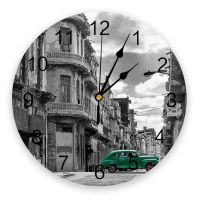 ✾☏ City Township Green Car Design Wall Clocks Silent Home Cafe Office Wall Decor Clocks for Kitchen Wall Art Large Wall Clocks 25cm