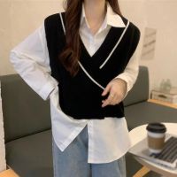 Autumn Sweater Vest  Women  V Neck  Crop Knit Vest  Pullover Knitwear Top One Size