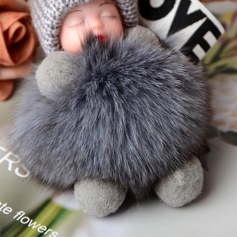 Grey-9CM Real Mink Fur Cat Claw Pom Pom Ball Car Phone Bag Keychain Kid Toy Doll 