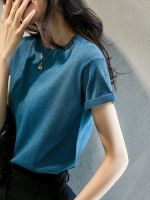 [COD] Temperament elegant bright silk top womens summer new solid pullover loose and thin ice section short-sleeved sweater