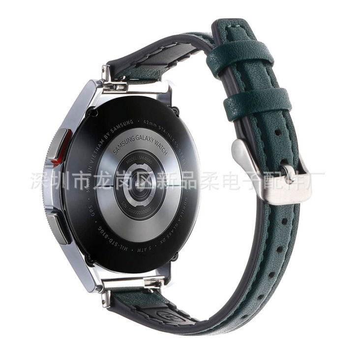 สำหรับ-samsung-watch45-สายหนังซิลิโคน-2022mm-สายรัดข้อมือซิลิโคนหนังแท้สายนาฬิกาหัวเว่ย