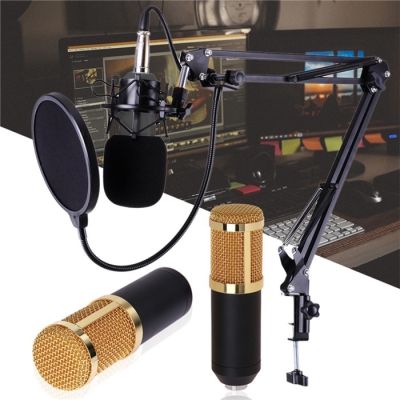 At First BM-800 Condensor Microphone ไมค์โครโฟนอัดเสียง SET + Sound Card USB (Black)