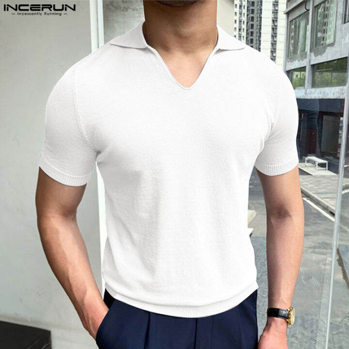 [Perfectly] INCERUN Mens Formal Short Sleeve Shirt Collared VNeck