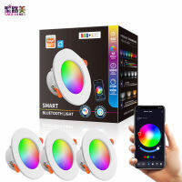 กราฟฟิตีบลูทูธอัจฉริยะดาวน์ไลท์สีเต็มลดแสง Alexa เสียง APP ควบคุม LED RGBCCT Tuya ดาวน์ไลท์สมาร์ทตกแต่งบ้าน *